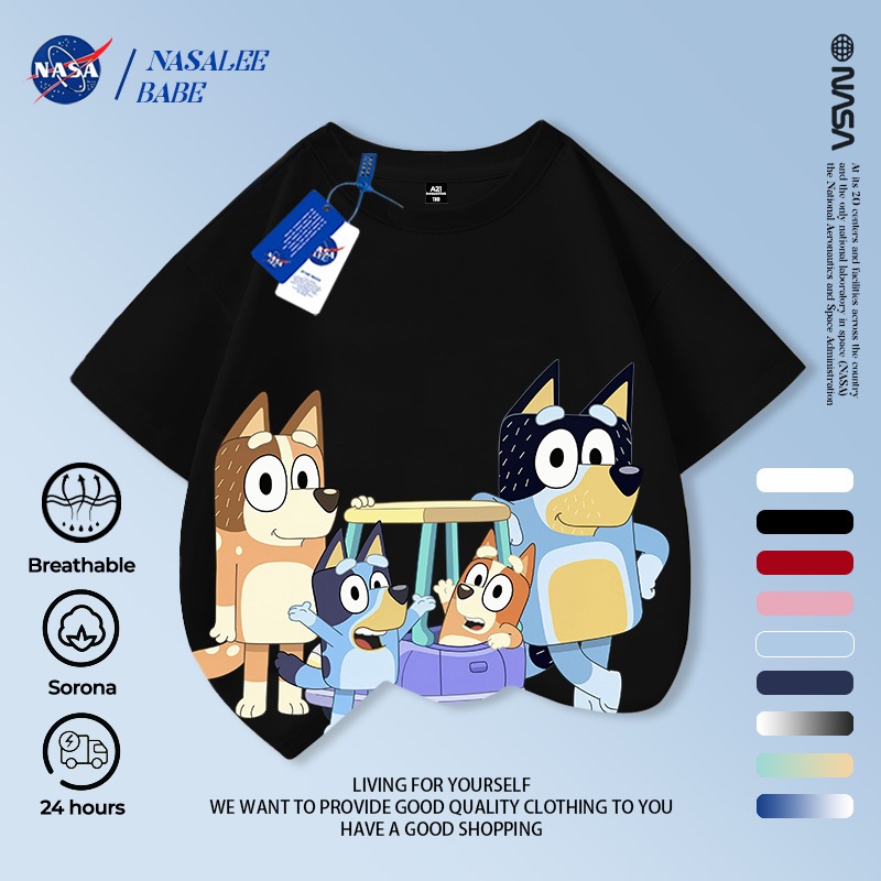 Áo thun tay ngắn in hình chú chó NASA đáng yêu chất liệu 100% cotton thoáng mát cho bé trai mùa hè