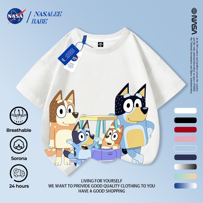 Áo thun tay ngắn in hình chú chó NASA đáng yêu chất liệu 100% cotton thoáng mát cho bé trai mùa hè