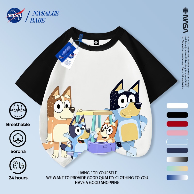 Áo thun tay ngắn in hình chú chó NASA đáng yêu chất liệu 100% cotton thoáng mát cho bé trai mùa hè