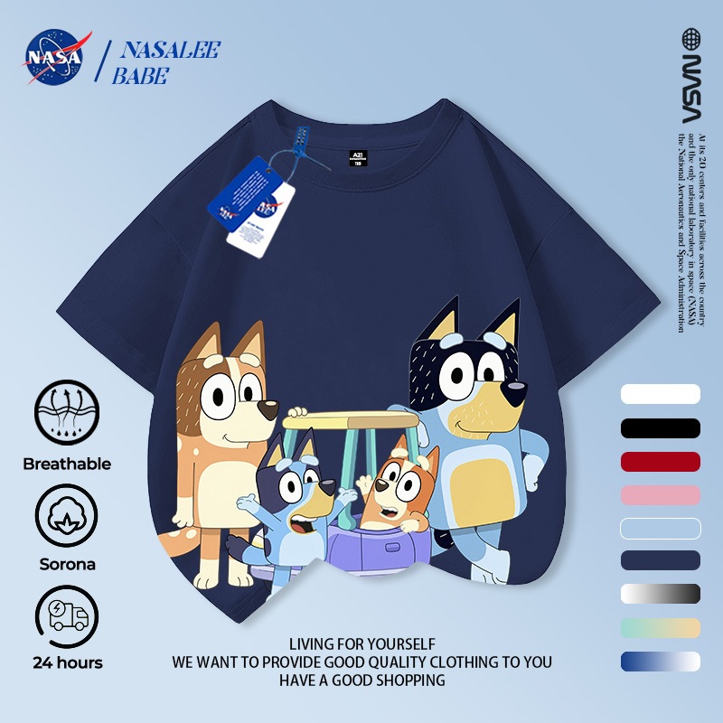 Áo thun tay ngắn in hình chú chó NASA đáng yêu chất liệu 100% cotton thoáng mát cho bé trai mùa hè