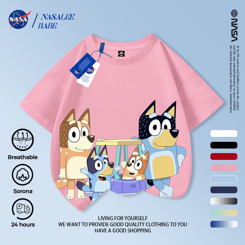 Áo thun tay ngắn in hình chú chó NASA đáng yêu chất liệu 100% cotton thoáng mát cho bé trai mùa hè