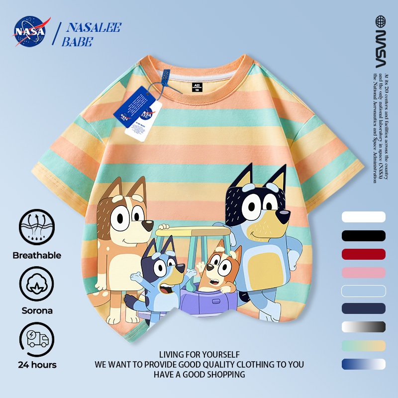 Áo thun tay ngắn in hình chú chó NASA đáng yêu chất liệu 100% cotton thoáng mát cho bé trai mùa hè