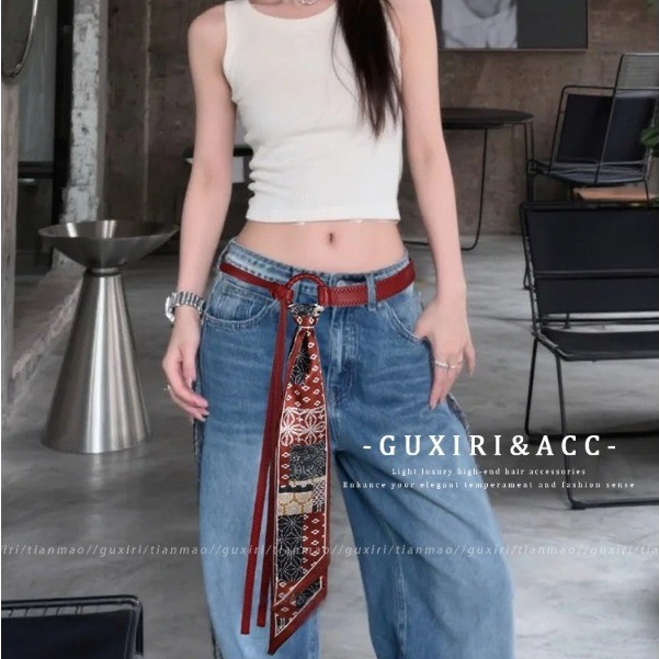 Thắt lưng khăn choàng Satin màu cà phê kiểu Mỹ Retro