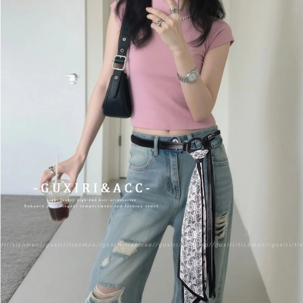 Thắt lưng khăn choàng Satin màu cà phê kiểu Mỹ Retro