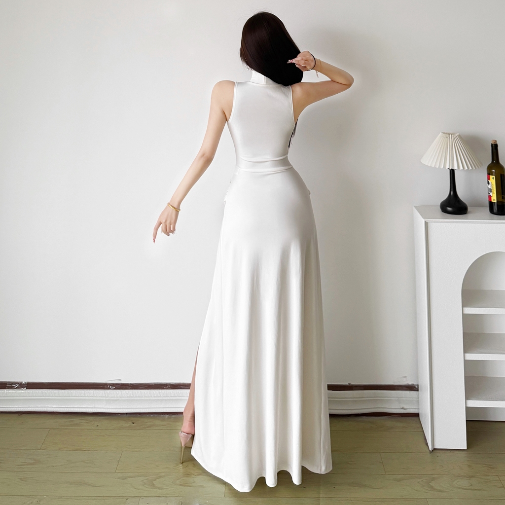 CuteNew Đầm Maxi Xếp Ly Tay Mock Cổ Phong Cách Pháp, Thích Hợp Mùa Hè