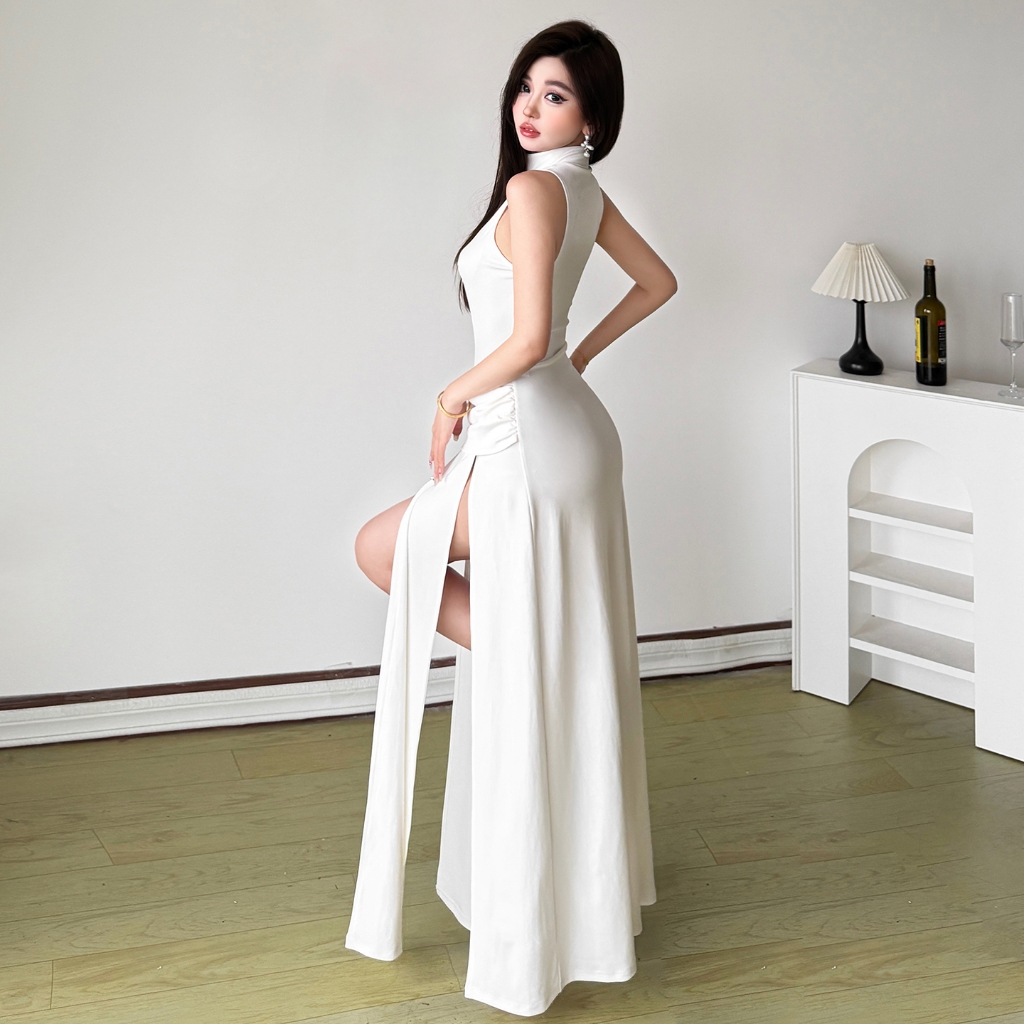 CuteNew Đầm Maxi Xếp Ly Tay Mock Cổ Phong Cách Pháp, Thích Hợp Mùa Hè