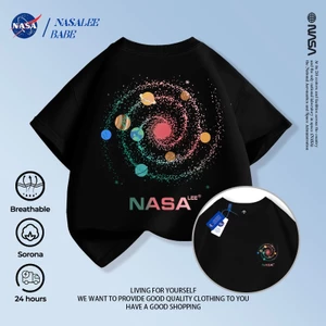 Áo thun tay ngắn phong cách NASA với thiết kế trendy, chất liệu 100% cotton thoáng mát cho bé trai và bé gái mùa hè.