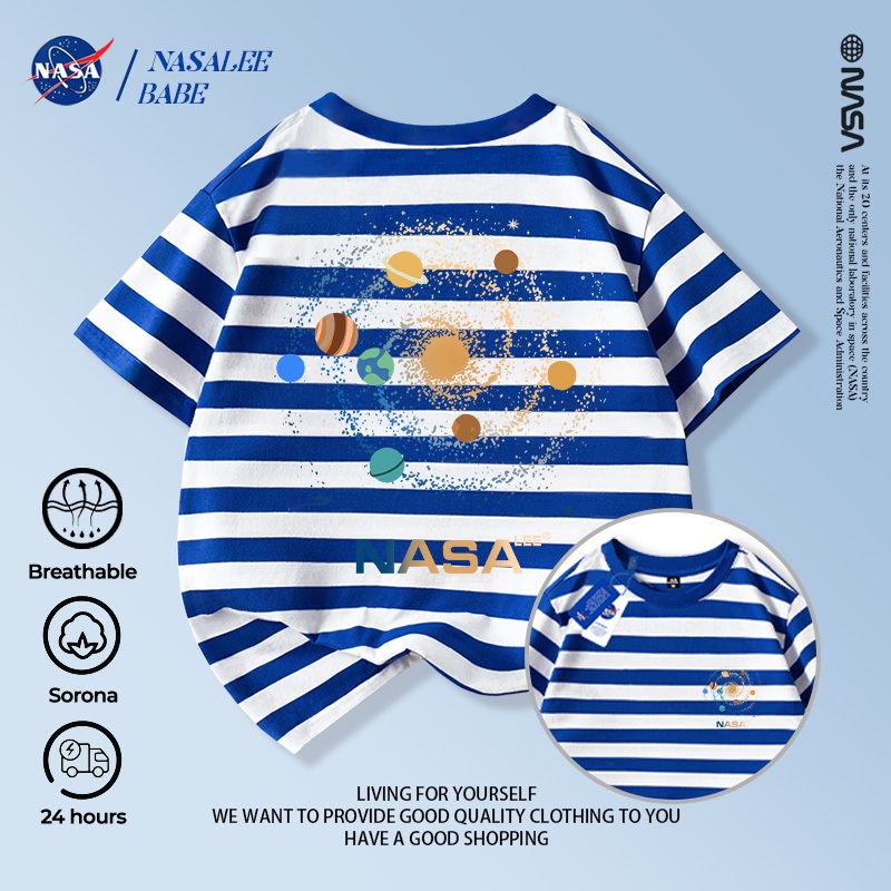 Áo thun tay ngắn phong cách NASA với thiết kế trendy, chất liệu 100% cotton thoáng mát cho bé trai và bé gái mùa hè.