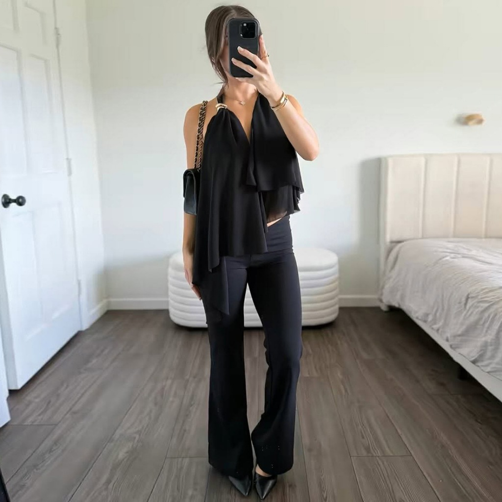 Áo vest nữ lưới màu trơn không đều, phù hợp làm điểm nhấn cho cổ áo