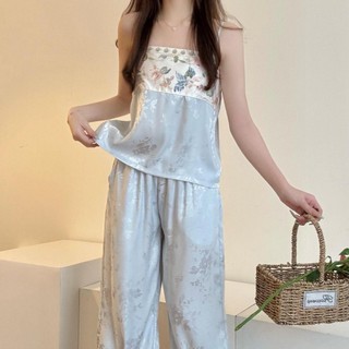 Bộ quần áo ngủ phong cách Trung Quốc mới dành cho nữ mỏng in hình dáng rộng để mặc ở nhà