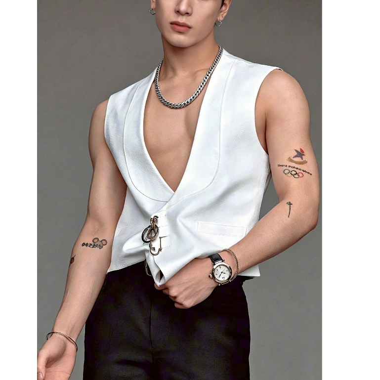 HIEUTHUHAI, phong cách của Jackson Wang-Thép Titan Mã Hóa Dập Nổi NK Dây Chuyền Cuba Vòng Cổ Nam Thời Trang Dây Xích Hip Hop Áo Len Dây Xích Phụ Kiện-NKjiami