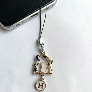 Mặt dây chuyền điện thoại di động diy Blue Star Moon Cat Chữ cái tiếng Anh A-Z Mặt dây chuyền Điện thoại di động Mặt dây chuyền