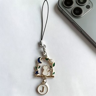 Mặt dây chuyền điện thoại di động diy Blue Star Moon Cat Chữ cái tiếng Anh A-Z Mặt dây chuyền Điện thoại di động Mặt dây chuyền