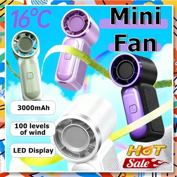 Quạt cầm tay mini cầm tay 3000mAh Màn hình LED cầm tay mini cầm tay Turbo Fan ngoài trời 16°C Quạt làm mát, có thể sạc lại