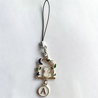 Mặt dây chuyền điện thoại di động diy Blue Star Moon Cat Chữ cái tiếng Anh A-Z Mặt dây chuyền Điện thoại di động Mặt dây chuyền