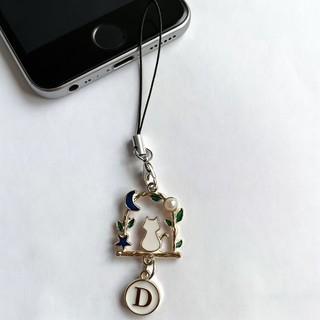 Mặt dây chuyền điện thoại di động diy Blue Star Moon Cat Chữ cái tiếng Anh A-Z Mặt dây chuyền Điện thoại di động Mặt dây chuyền