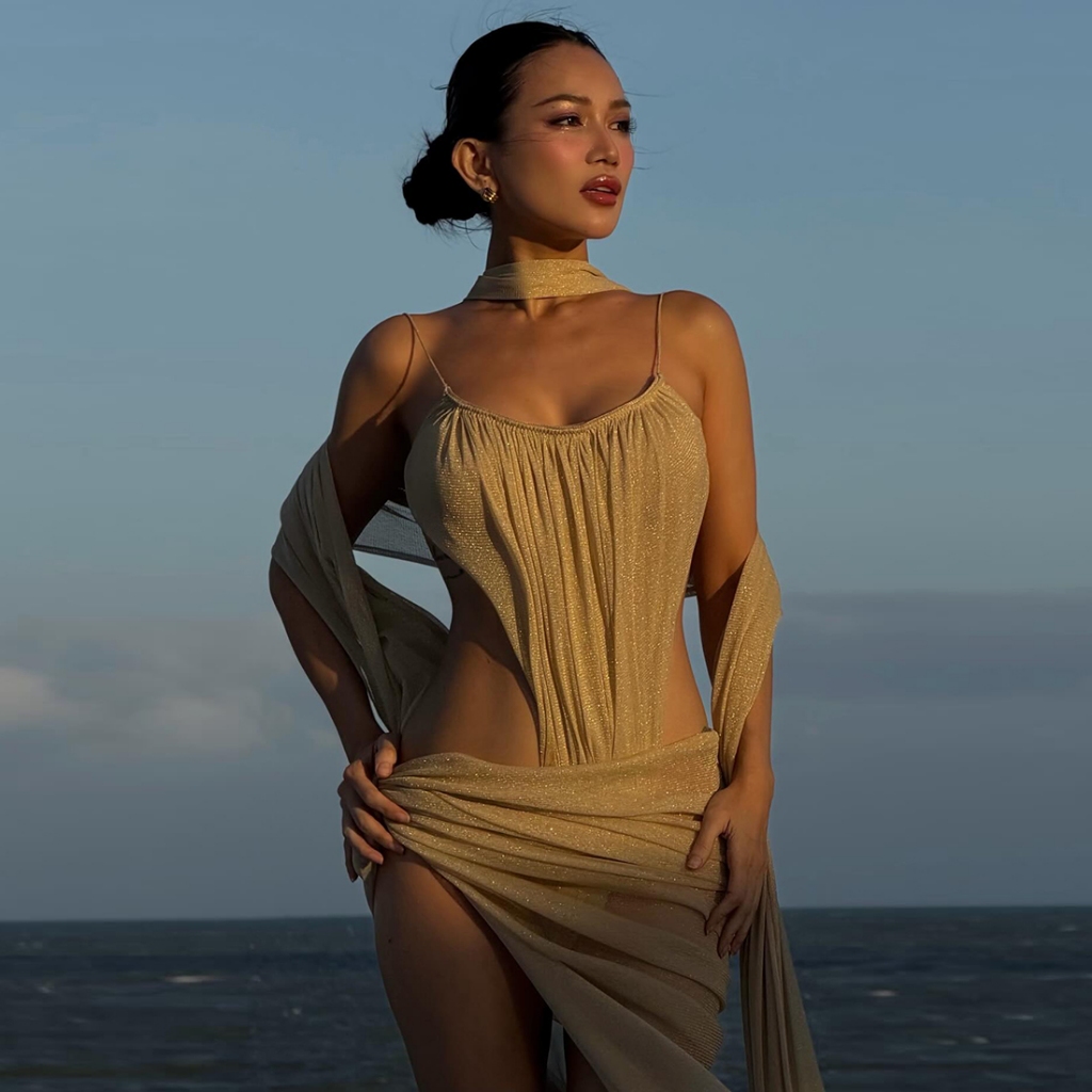 Cutenew Gợi Cảm Sling Backless Maxi Váy Chia Lưới Chắp Vá Nữ Mùa Hè Cay Cô Gái Tiệc Phong Cách