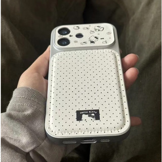 Phim hoạt hình dễ thương Wave Point Hellokitty Lens Vỏ điện thoại da trắng mạ điện cho iPhone 17Promax 17Pro 12 13 14 15 16 Pro Max 11 Vỏ điện thoại di động nữ chống sốc