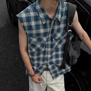 Áo Vest Không Tay Mùa Hè Top Nam Đơn Giản Ve Áo Kẻ Sọc Rời Mỏng Hơn Nhìn Tính Khí Áo Sơ Mi