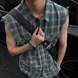 Áo Vest Không Tay Mùa Hè Top Nam Đơn Giản Ve Áo Kẻ Sọc Rời Mỏng Hơn Nhìn Tính Khí Áo Sơ Mi