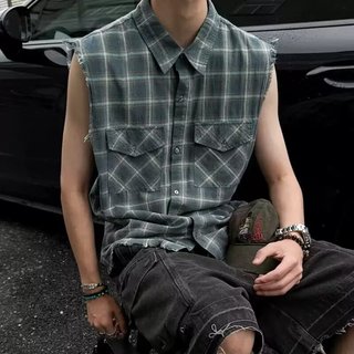 Áo Vest Không Tay Mùa Hè Top Nam Đơn Giản Ve Áo Kẻ Sọc Rời Mỏng Hơn Nhìn Tính Khí Áo Sơ Mi
