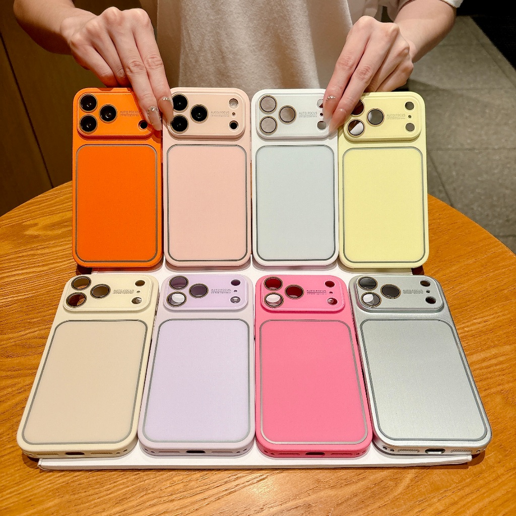 IPhone 17 Pro Max Cửa sổ lớn viền bạc và họa tiết hoàn thiện chải Vỏ điện thoại chất liệu Acrylic