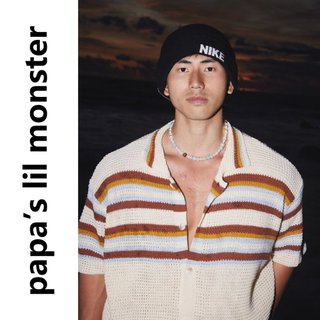 Mỹ Retro polo Cổ Áo Len Sọc Nam Xuân Hè Rời Thường Ngày Lười Bầu Không Khí Ve Áo Áo Len
