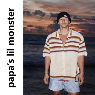 Mỹ Retro polo Cổ Áo Len Sọc Nam Xuân Hè Rời Thường Ngày Lười Bầu Không Khí Ve Áo Áo Len