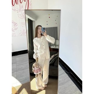 Bộ đồ ngủ nữ ngôi sao ngọt ngào, viền ren dài tay - Phù hợp bộ quần áo gia đình