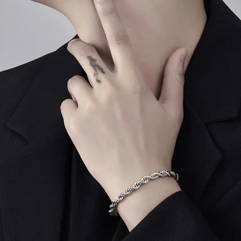 Vòng tay xoắn phong cách Jackson Wang &amp; Cuba, thép không gỉ, kích cỡ 3/4/5mm, phụ kiện thời trang unisex-MAHUA