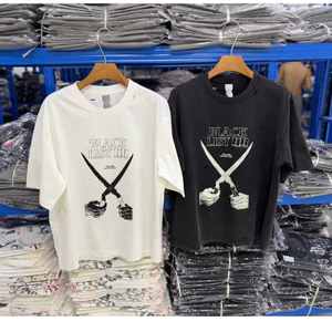 Vintage Rửa Cắt Phá Hủy Boxy Fit Tee Đau Khổ Dạo Phố Áo Thun
