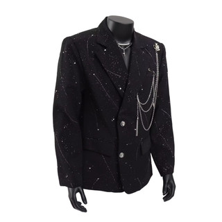 Áo vest blazer nam đen in sao có dây chuỗi trang trí, áo khoác phong cách Hàn y2k cá tính hàng ngày