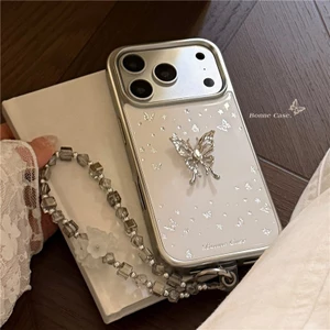 IPhone 17 Pro Max Họa tiết bướm mạ vàng nhúng trong vỏ điện thoại chất liệu keo