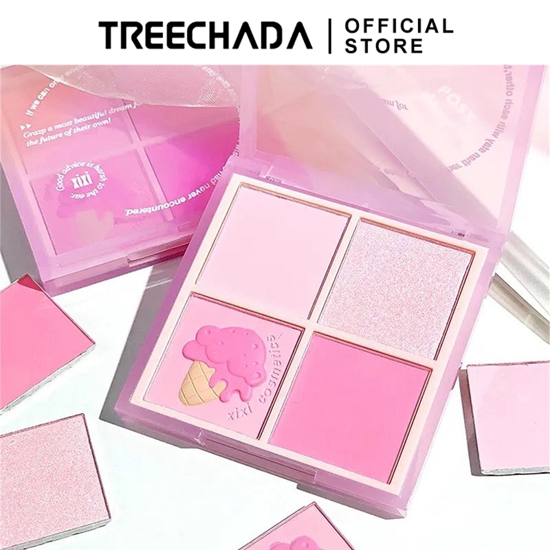 treechada Phấn má xixi 4 ô Hồng Bốn Màu Tông Lì Chống Nước Lâu Trôi  [BJXX511-4 #]