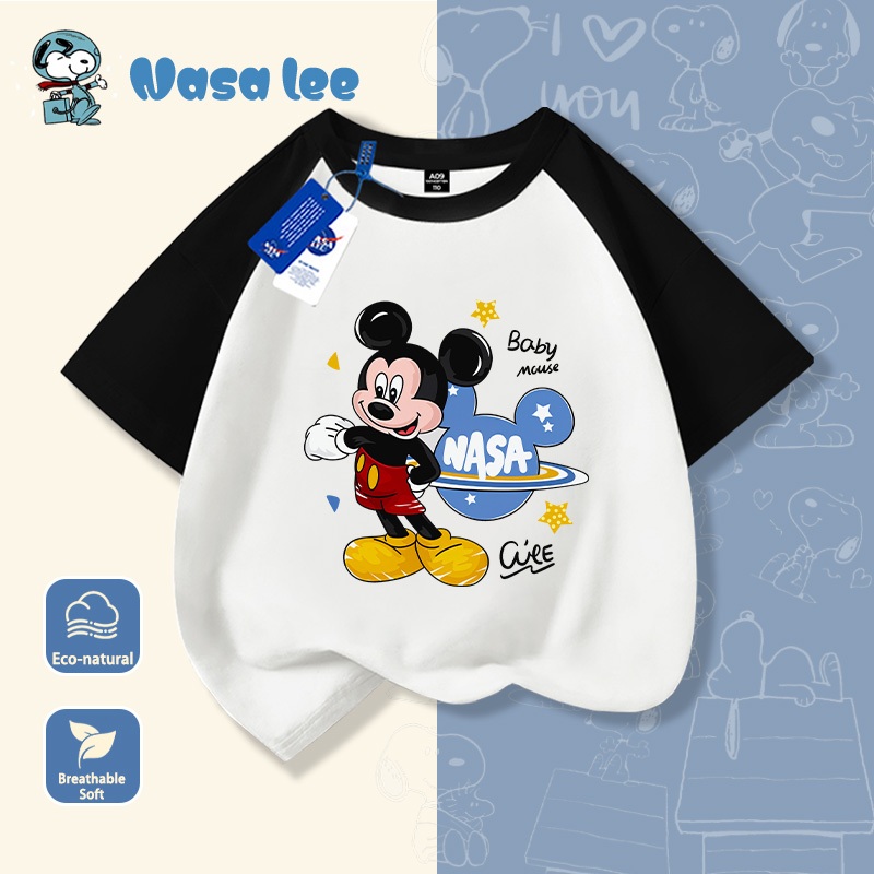 Áo thun NASA x Mickey Mouse (Disney) – Áo đôi gia đình Unisex Cotton 100% Mẫu mới 2026