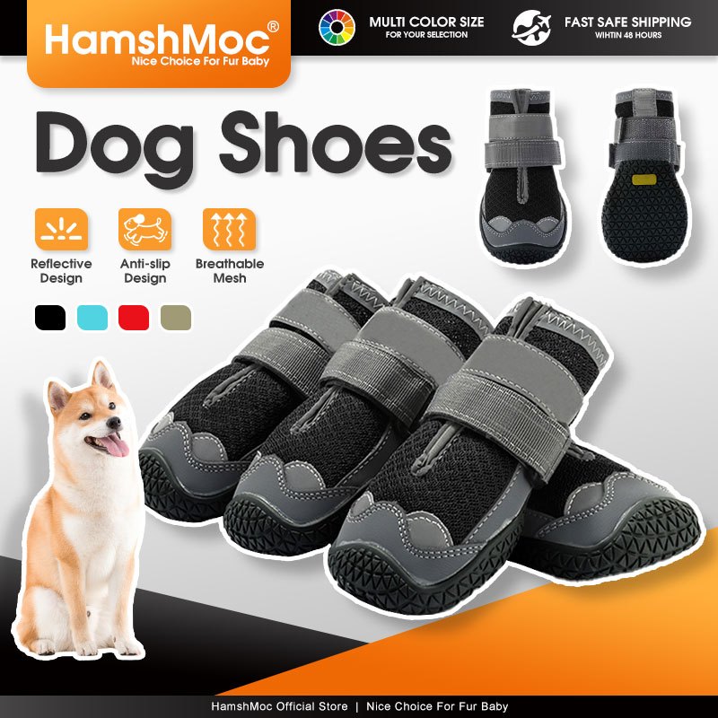 HamshMoc Giày bốt cho chó Giày cho chó thoáng khí Booties cho chó có đế chống trượt phản quang chắc chắn để chạy bộ ngoài trời Đi bộ đường dài