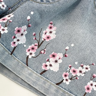 MuyoNowo Quần Short Jean Bé Gái In Hoa Anh Đào Vải Mềm Mùa Hè