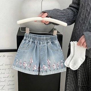 MuyoNowo Quần Short Jean Bé Gái In Hoa Anh Đào Vải Mềm Mùa Hè