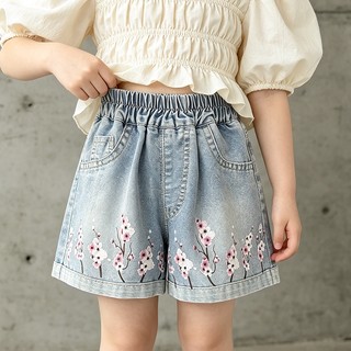 MuyoNowo Quần Short Jean Bé Gái In Hoa Anh Đào Vải Mềm Mùa Hè