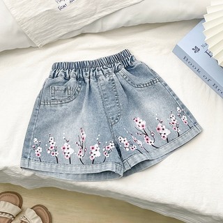 MuyoNowo Quần Short Jean Bé Gái In Hoa Anh Đào Vải Mềm Mùa Hè