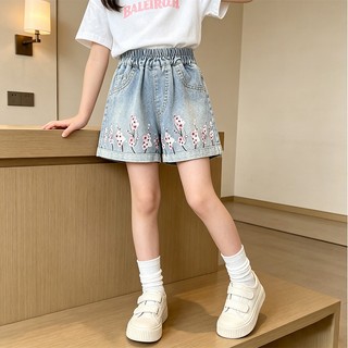MuyoNowo Quần Short Jean Bé Gái In Hoa Anh Đào Vải Mềm Mùa Hè