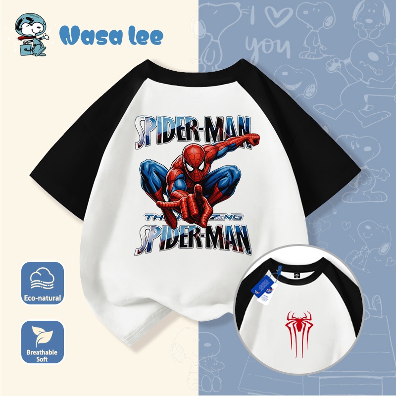 Áo thun NASA x Spider-Man (Marvel) bé trai Cotton 100% – Thiết kế phối màu (Color Block) phong cách Swag Hè 2026