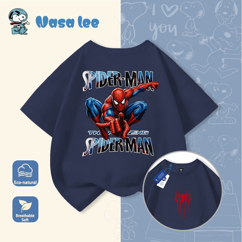 Áo thun NASA x Spider-Man (Marvel) bé trai Cotton 100% – Thiết kế phối màu (Color Block) phong cách Swag Hè 2026