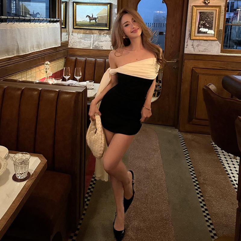Cute New Váy Mini Cổ Chéo Lưới Ruy Băng Cho Các Cô Gái Mùa Hè