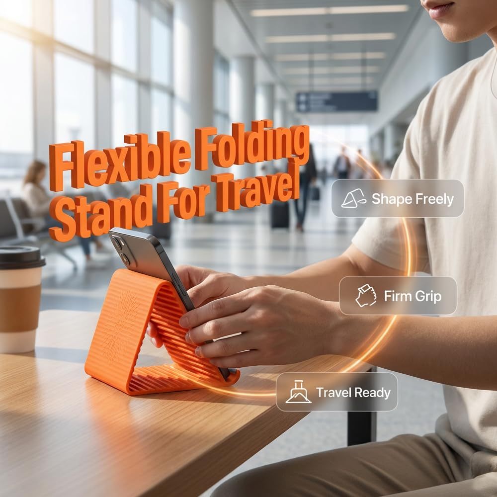 Giá đỡ điện thoại silicone gập gọn nâng cấp | Siêu mỏng, dễ mang theo, khung nhôm điều chỉnh linh hoạt | Dùng cho bàn làm việc & du lịch