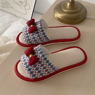 Hộ Gia Đình Cổ Tích Phong Cách Thời Trang Nơ Vải Lanh Cotton Dép Nữ Bốn Mùa Đa Năng Nhà Chống Trơn Trượt Đế Mềm Vải Lanh Dép