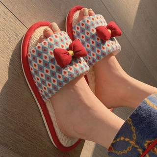 Hộ Gia Đình Cổ Tích Phong Cách Thời Trang Nơ Vải Lanh Cotton Dép Nữ Bốn Mùa Đa Năng Nhà Chống Trơn Trượt Đế Mềm Vải Lanh Dép