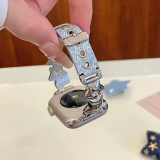 Dây đeo denim chắp vá hình ngôi sao nơ cho dây đeo đồng hồ phổ thông iwatch Series Ultra / 11 / 10 / 9, 18 / 20 / 22mm, Thích hợp cho dây đeo xiaomi 8 / 9 【 Pro 】