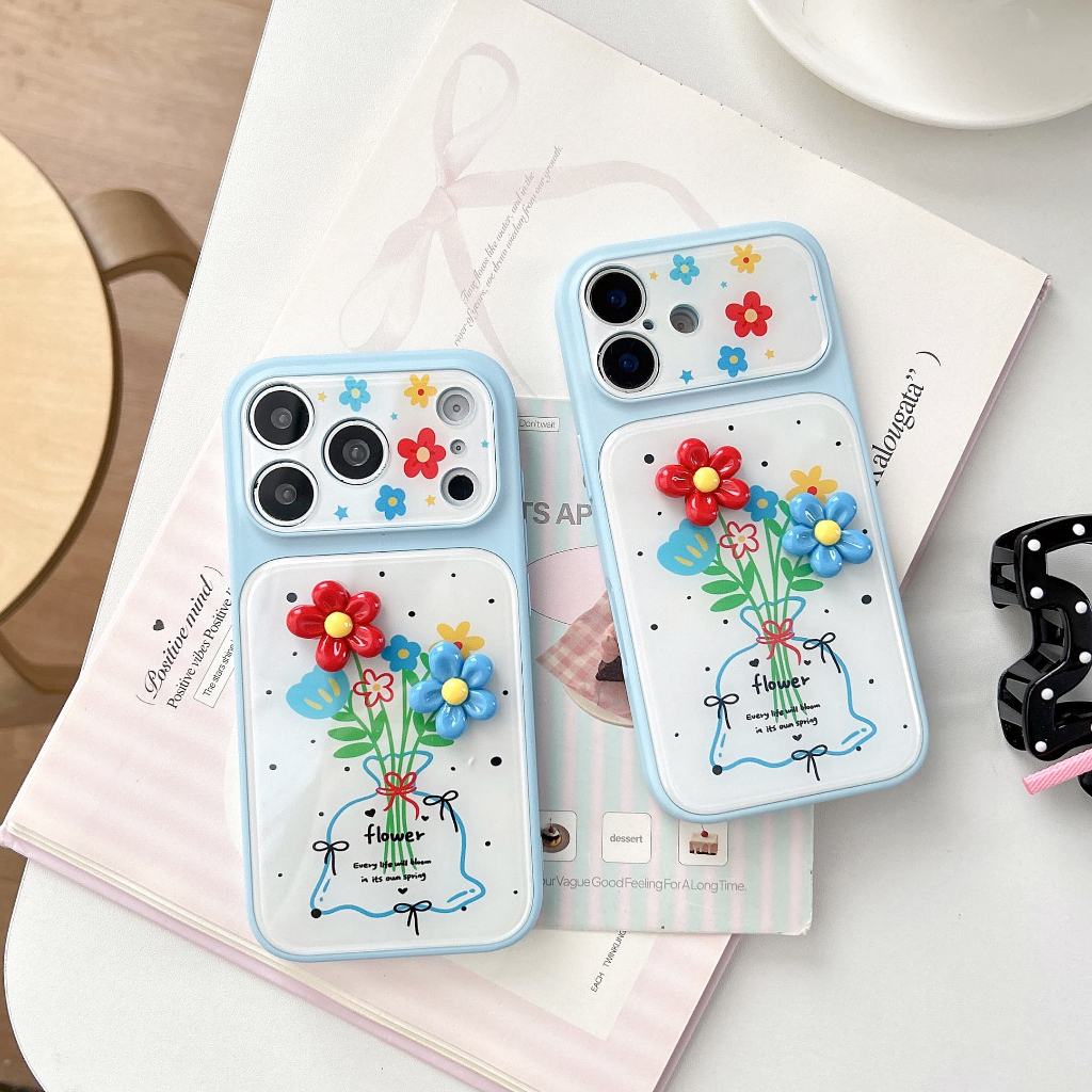 Ốp Điện Thoại Hoa Ba Chiều Ánh Sáng Xanh Thích Hợp Cho iPhone 17Promax 16Pro 15 14 Vỏ Bảo Vệ