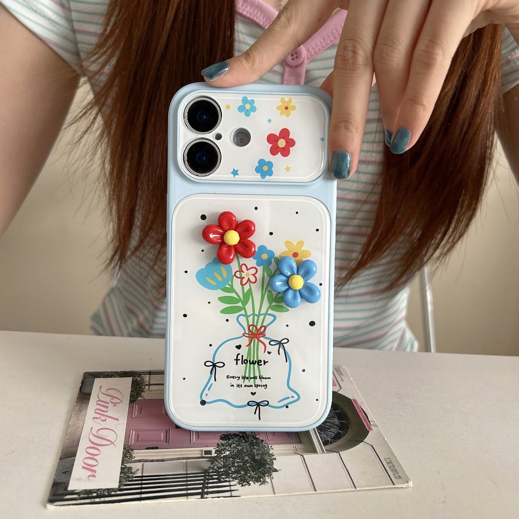Ốp Điện Thoại Hoa Ba Chiều Ánh Sáng Xanh Thích Hợp Cho iPhone 17Promax 16Pro 15 14 Vỏ Bảo Vệ
